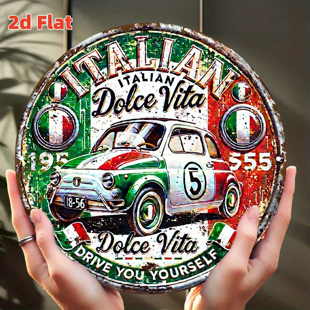 Vintage Collectibles - ตราสัญลักษณ์รถยนต์แบบแบน 2 มิติ สไตล์วินเทจอิตาลี - ตราสัญลักษณ์ทรงกลมอะลูมิเนียมรูปธงชาติอิตาลี