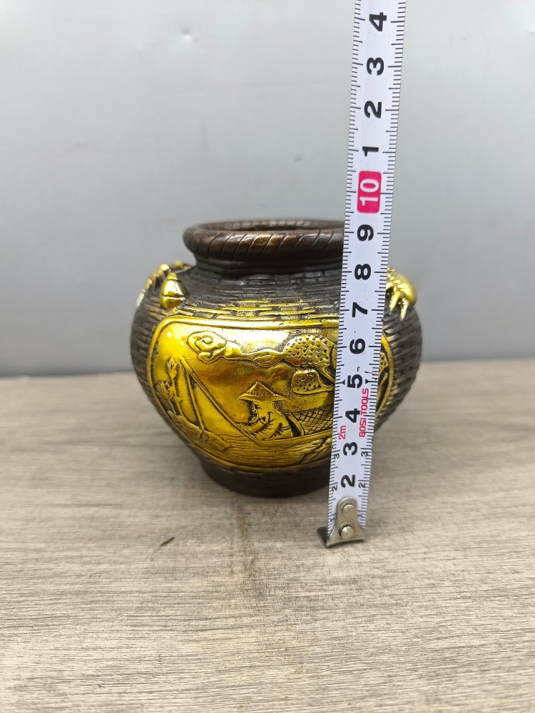Vintage Items Collection - โบราณหนาทองทองแดงสีม่วงแปดทิศทางความมั่งคั่ง Jar ถ้วยชา Home Vintage สะสมสินค้าเก่า