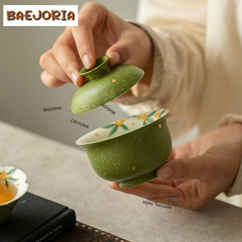 ชุดกาน้ำชา Gaiwan สีเขียวลายส้ - Vintage Items Collection บทวิจารณ์และราคา